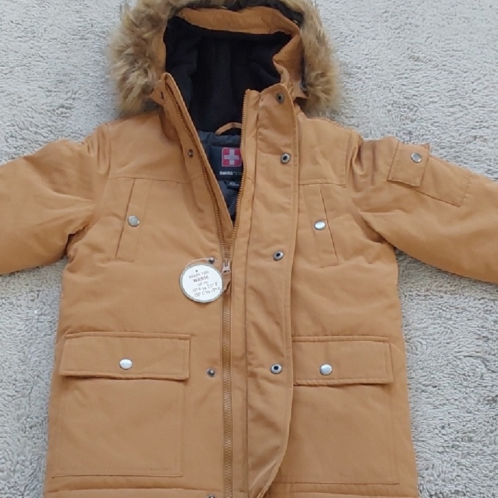 Swiss Tech Kids Tan Winter Parka with Faux Fur Hood